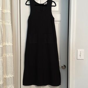 Vintage Claudia D cotton blend minimalist black maxi Henley dress w